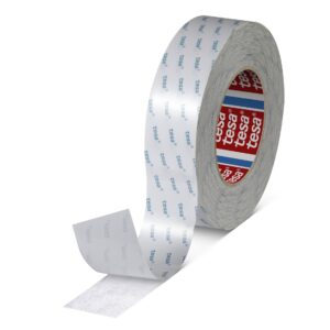 tesa 60999 double sided tape for permanent mounting with strong acrylic adhesive on metal, plastic, and glass surfaces.