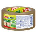 tesapack eco ultra strong tape roll made from recycled PET bottles on white background