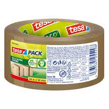 tesapack eco ultra strong tape roll made from recycled PET bottles on white background